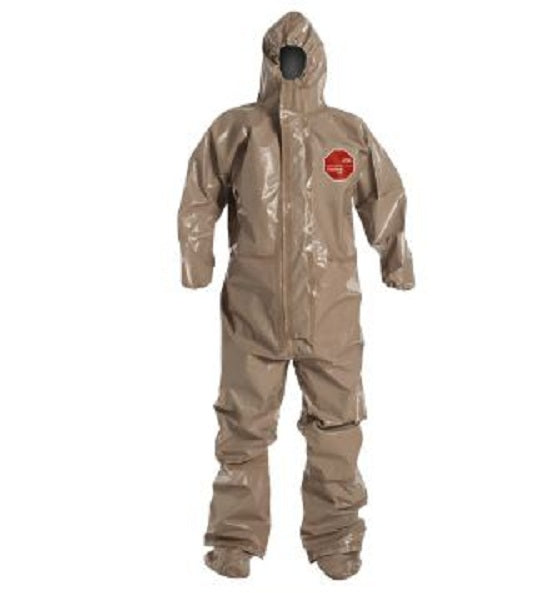 DuPont Tychem 5000 Coveralls with Attached Gloves - Tychem 5000 Coverall with Hood and Socks with Boot Flaps, Tan, Size S, Berry Compliant - C3199TTNSM0006BN