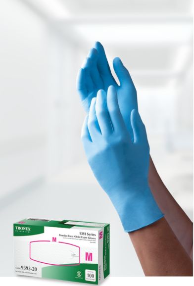 Tronex Nitrile Chemo Exam Gloves - 9.5" Chemo Powder-Free Nitrile Exam Gloves with Textured Fingertips, 3 Mil, Blue, Size L - 9393-30