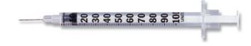 BD BD U-100 Insulin Syringes - 1 mL Safety Insulin Syringe with 1/2" x 29G Needle - 324704