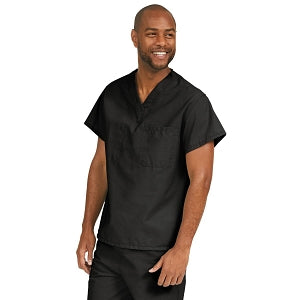 Medline ComfortEase Unisex V-Neck Scrub Top with 1 Pocket - ComfortEase Unisex V-Neck 1-Pocket Scrub Top, Size XS, Black - 410DKWXS