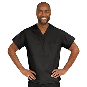 Medline ComfortEase Unisex V-Neck Scrub Top with 1 Pocket - ComfortEase Unisex V-Neck 1-Pocket Scrub Top, Size XS, Black - 410DKWXS