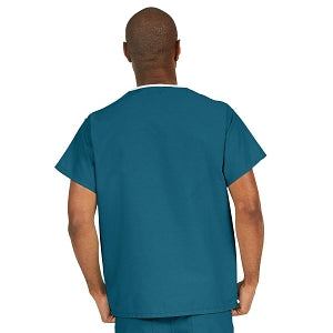 Medline ComfortEase Unisex V-Neck Scrub Top with 1 Pocket - ComfortEase Unisex V-Neck 1-Pocket Scrub Top, Size 6XL, Caribbean Blue - 410JCB6XL