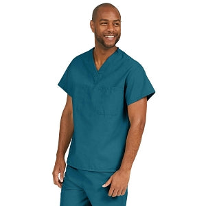 Medline ComfortEase Unisex V-Neck Scrub Top with 1 Pocket - ComfortEase Unisex V-Neck 1-Pocket Scrub Top, Size XS, Caribbean Blue - 410JCBXS