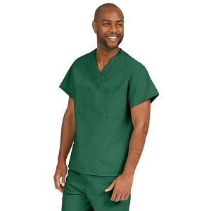 Medline ComfortEase Unisex V-Neck Scrub Top with 1 Pocket - ComfortEase Unisex V-Neck 1-Pocket Scrub Top, Size 4XL, Evergreen - 410JEG4XL