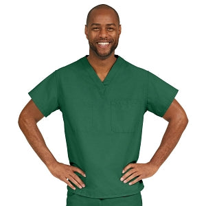 Medline ComfortEase Unisex V-Neck Scrub Top with 1 Pocket - ComfortEase Unisex V-Neck 1-Pocket Scrub Top, Size M, Evergreen - 410JEGM