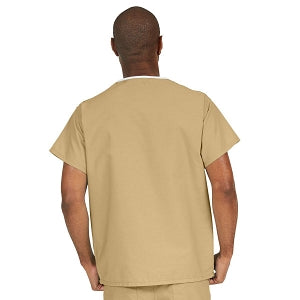 Medline ComfortEase Unisex V-Neck Scrub Top with 1 Pocket - ComfortEase Unisex V-Neck 1-Pocket Scrub Top, Size XS, Khaki - 410JKKXS