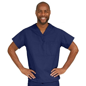 Medline ComfortEase Unisex V-Neck Scrub Top with 1 Pocket - ComfortEase Unisex V-Neck 1-Pocket Scrub Top, Size XS, Midnight Blue - 410JNTXS