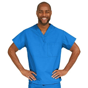 Medline ComfortEase Unisex V-Neck Scrub Top with 1 Pocket - ComfortEase Unisex V-Neck 1-Pocket Scrub Top, Size M, Royal Blue - 410JRLM