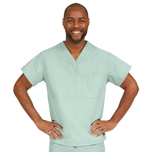 Medline ComfortEase Unisex V-Neck Scrub Top with 1 Pocket - ComfortEase Unisex V-Neck 1-Pocket Scrub Top, Size M, Seaspray - 410JSSM