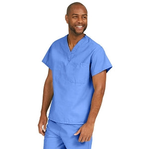 Medline ComfortEase Unisex V-Neck Scrub Top with 1 Pocket - ComfortEase Unisex V-Neck 1-Pocket Scrub Top, Size XS, Ceil Blue - 410JTHXS