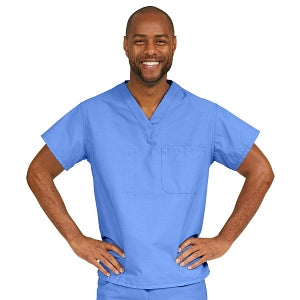 Medline ComfortEase Unisex V-Neck Scrub Top with 1 Pocket - ComfortEase Unisex V-Neck 1-Pocket Scrub Top, Size XS, Ceil Blue - 410JTHXS