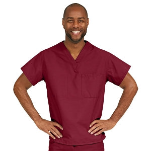 Medline ComfortEase Unisex V-Neck Scrub Top with 1 Pocket - ComfortEase Unisex V-Neck 1-Pocket Scrub Top, Size M, Wine - 410JWNM