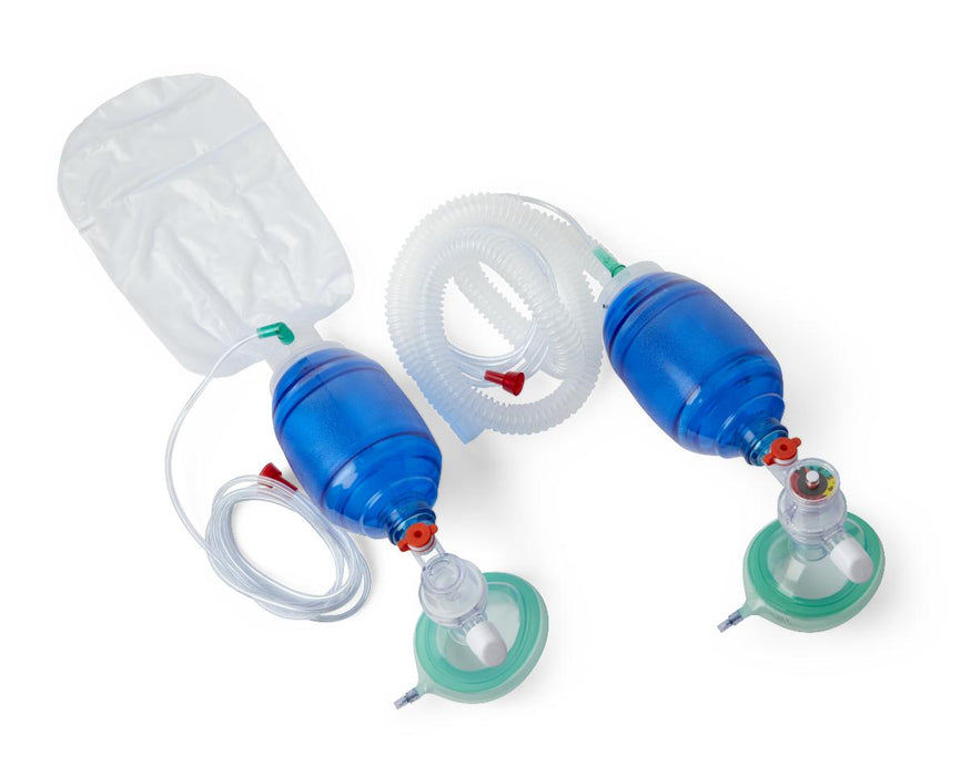 Medline Pediatric Manual Resuscitators - Pediatric Manual Resuscitator with Bag Reservoir, Filter, PEEP Valve, Manometer, 7' Oxygen Tube and 3 Masks - CPRM2216FPM3