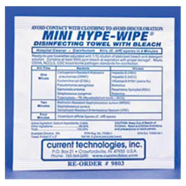 Current Technologies  Towelette Bleach Hype-Wipe Mini 100/Bx