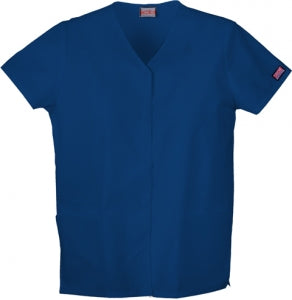 Cherokee Uniforms V-Neck Snap-Front Tunic Scrub Tops - Cherokee Snap Front V-Neck Scrub Top, Navy, Size L - 724841412999