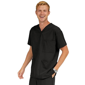 Medline Madison ave Unisex Stretch Fabric Scrub Top with 3 Pockets - Madison ave Unisex Scrub Top with 3 Pockets, Size XS, Black - 5515BLKXS