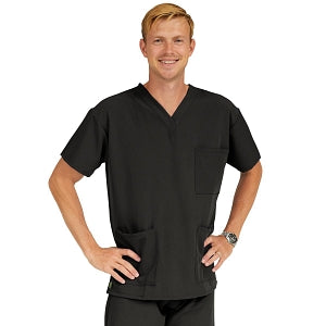 Medline Madison ave Unisex Stretch Fabric Scrub Top with 3 Pockets - Madison ave Unisex Scrub Top with 3 Pockets, Size XS, Black - 5515BLKXS