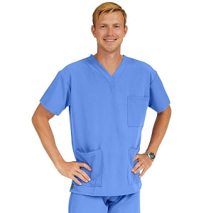 Medline Madison ave Unisex Stretch Fabric Scrub Top with 3 Pockets - Madison ave Unisex Scrub Top with 3 Pockets, Size XS, Ceil Blue - 5515CBLXS