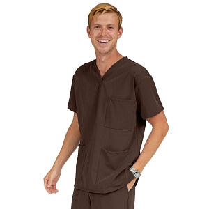 Medline Madison ave Unisex Stretch Fabric Scrub Top with 3 Pockets - Madison ave Unisex Scrub Top with 3 Pockets, Size 4XL, Chocolate - 5515CHC4XL