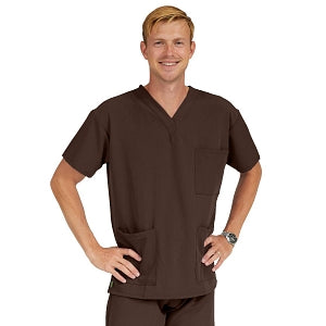 Medline Madison ave Unisex Stretch Fabric Scrub Top with 3 Pockets - Madison ave Unisex Scrub Top with 3 Pockets, Size 4XL, Chocolate - 5515CHC4XL