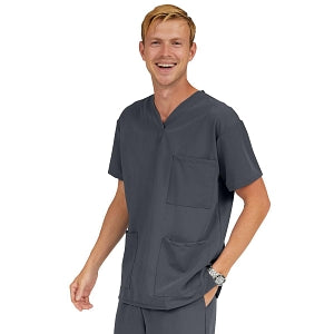 Medline Madison ave Unisex Stretch Fabric Scrub Top with 3 Pockets - Madison ave Unisex Scrub Top with 3 Pockets, Size 4XL, Charcoal - 5515CHR4XL