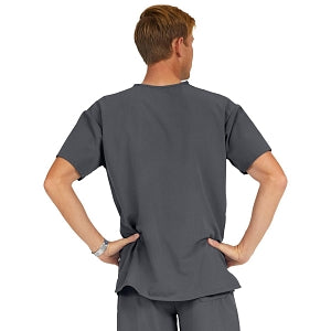 Medline Madison ave Unisex Stretch Fabric Scrub Top with 3 Pockets - Madison ave Unisex Scrub Top with 3 Pockets, Size XS, Charcoal - 5515CHRXS