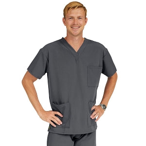 Medline Madison ave Unisex Stretch Fabric Scrub Top with 3 Pockets - Madison ave Unisex Scrub Top with 3 Pockets, Size XS, Charcoal - 5515CHRXS