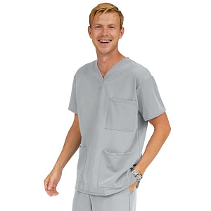 Medline Madison ave Unisex Stretch Fabric Scrub Top with 3 Pockets - Madison ave Unisex Scrub Top with 3 Pockets, Size 4XL, Light Gray - 5515GRY4XL