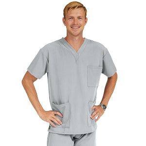 Medline Madison ave Unisex Stretch Fabric Scrub Top with 3 Pockets - Madison ave Unisex Scrub Top with 3 Pockets, Size L, Light Gray - 5515GRYL