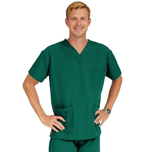 Medline Madison ave Unisex Stretch Fabric Scrub Top with 3 Pockets - Madison ave Unisex Scrub Top with 3 Pockets, Size XS, Hunter Green - 5515HTRXS