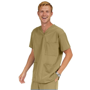 Medline Madison ave Unisex Stretch Fabric Scrub Top with 3 Pockets - Madison ave Unisex Scrub Top with 3 Pockets, Size 5XL, Khaki - 5515KHK5XL