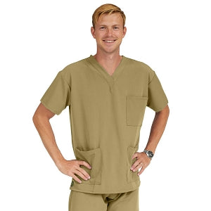 Medline Madison ave Unisex Stretch Fabric Scrub Top with 3 Pockets - Madison ave Unisex Scrub Top with 3 Pockets, Size 5XL, Khaki - 5515KHK5XL