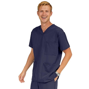 Medline Madison ave Unisex Stretch Fabric Scrub Top with 3 Pockets - Madison ave Unisex Scrub Top with 3 Pockets, Size XS, Navy - 5515NVYXS