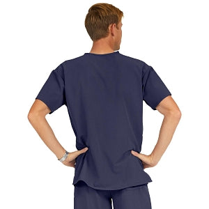 Medline Madison ave Unisex Stretch Fabric Scrub Top with 3 Pockets - Madison ave Unisex Scrub Top with 3 Pockets, Size XS, Navy - 5515NVYXS