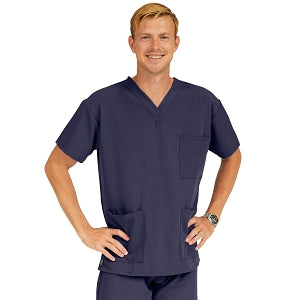 Medline Madison ave Unisex Stretch Fabric Scrub Top with 3 Pockets - Madison ave Unisex Scrub Top with 3 Pockets, Size XS, Navy - 5515NVYXS