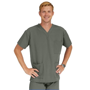 Medline Madison ave Unisex Stretch Fabric Scrub Top with 3 Pockets - Madison ave Unisex Scrub Top with 3 Pockets, Size XS, Olive - 5515OLVXS