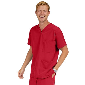 Medline Madison ave Unisex Stretch Fabric Scrub Top with 3 Pockets - Madison ave Unisex Scrub Top with 3 Pockets, Size 5XL, Red - 5515RED5XL