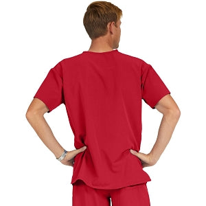 Medline Madison ave Unisex Stretch Fabric Scrub Top with 3 Pockets - Madison ave Unisex Scrub Top with 3 Pockets, Size 5XL, Red - 5515RED5XL