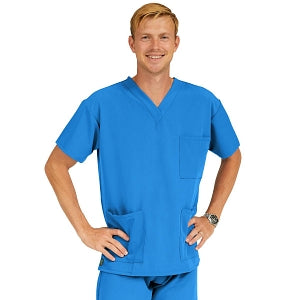 Medline Madison ave Unisex Stretch Fabric Scrub Top with 3 Pockets - Madison ave Unisex Scrub Top with 3 Pockets, Size 4XL, Royal Blue - 5515RYL4XL