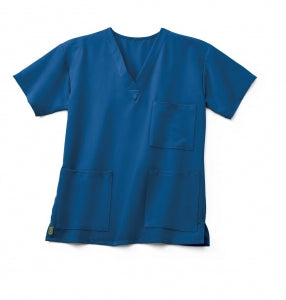 Medline Madison ave Unisex Stretch Fabric Scrub Top with 3 Pockets - Madison ave Unisex Scrub Top with 3 Pockets, Size L, Royal Blue - 5515RYLL