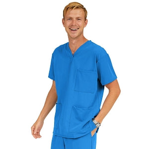 Medline Madison ave Unisex Stretch Fabric Scrub Top with 3 Pockets - Madison ave Unisex Scrub Top with 3 Pockets, Size XS, Royal Blue - 5515RYLXS