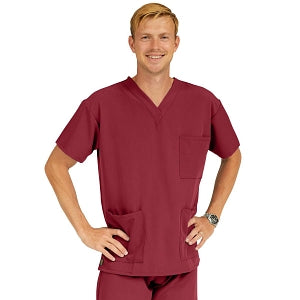 Medline Madison ave Unisex Stretch Fabric Scrub Top with 3 Pockets - Madison ave Unisex Scrub Top with 3 Pockets, Size M, Wine - 5515WNEM