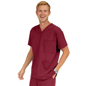 Medline Madison ave Unisex Stretch Fabric Scrub Top with 3 Pockets - Madison ave Unisex Scrub Top with 3 Pockets, Size S, Wine - 5515WNES