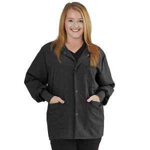 Medline Lincoln ave Unisex Stretch Fabric Scrub Jacket with 3 Pockets - Unisex Lincoln Ave. Cuffed Jacket, Black, Size 5XL - 5542BLK5XL