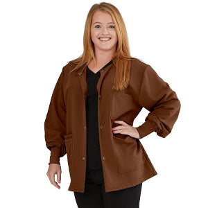 Medline Lincoln ave Unisex Stretch Fabric Scrub Jacket with 3 Pockets - Unisex Lincoln Ave. Cuffed Jacket, Chocolate Brown, Size 4XL - 5542CHC4XL