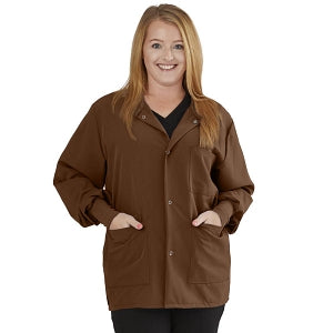 Medline Lincoln ave Unisex Stretch Fabric Scrub Jacket with 3 Pockets - Unisex Lincoln Ave. Cuffed Jacket, Chocolate Brown, Size L - 5542CHCL