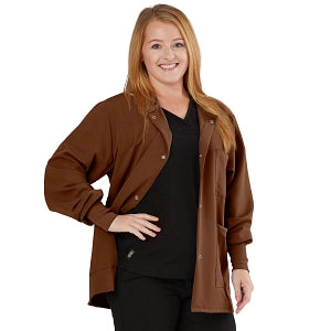 Medline Lincoln ave Unisex Stretch Fabric Scrub Jacket with 3 Pockets - Unisex Lincoln Ave. Cuffed Jacket, Chocolate Brown, Size 2XS - 5542CHCXXS