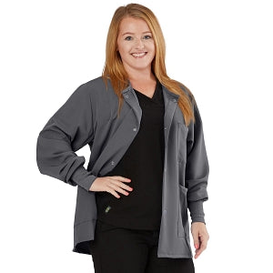 Medline Lincoln ave Unisex Stretch Fabric Scrub Jacket with 3 Pockets - Unisex Lincoln Ave. Cuffed Jacket, Charcoal, Size 2XS - 5542CHRXXS