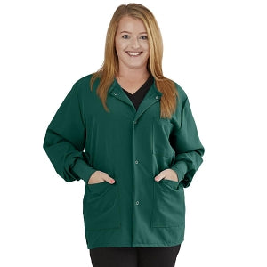 Medline Lincoln ave Unisex Stretch Fabric Scrub Jacket with 3 Pockets - Unisex Lincoln Ave. Cuffed Jacket, Hunter Green, Size 4XL - 5542HTR4XL