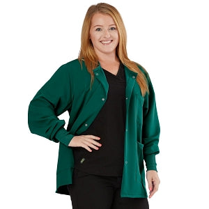 Medline Lincoln ave Unisex Stretch Fabric Scrub Jacket with 3 Pockets - Unisex Lincoln Ave. Cuffed Jacket, Hunter Green, Size XS - 5542HTRXS